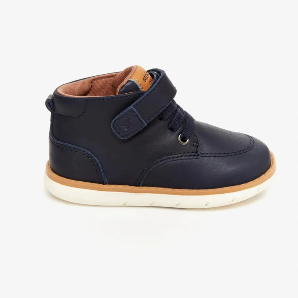 New Stride Rite Boys' Quinn SRT Leather Boots in Navy Toddler Size 9.5